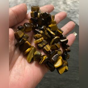 Polished Tiger Eye big Chip necklace - Brown and Gold Tones